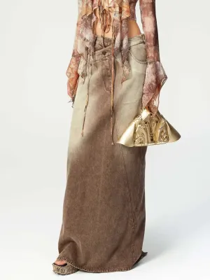Y2K Asymmetric Button-Up Denim Maxi Skirt