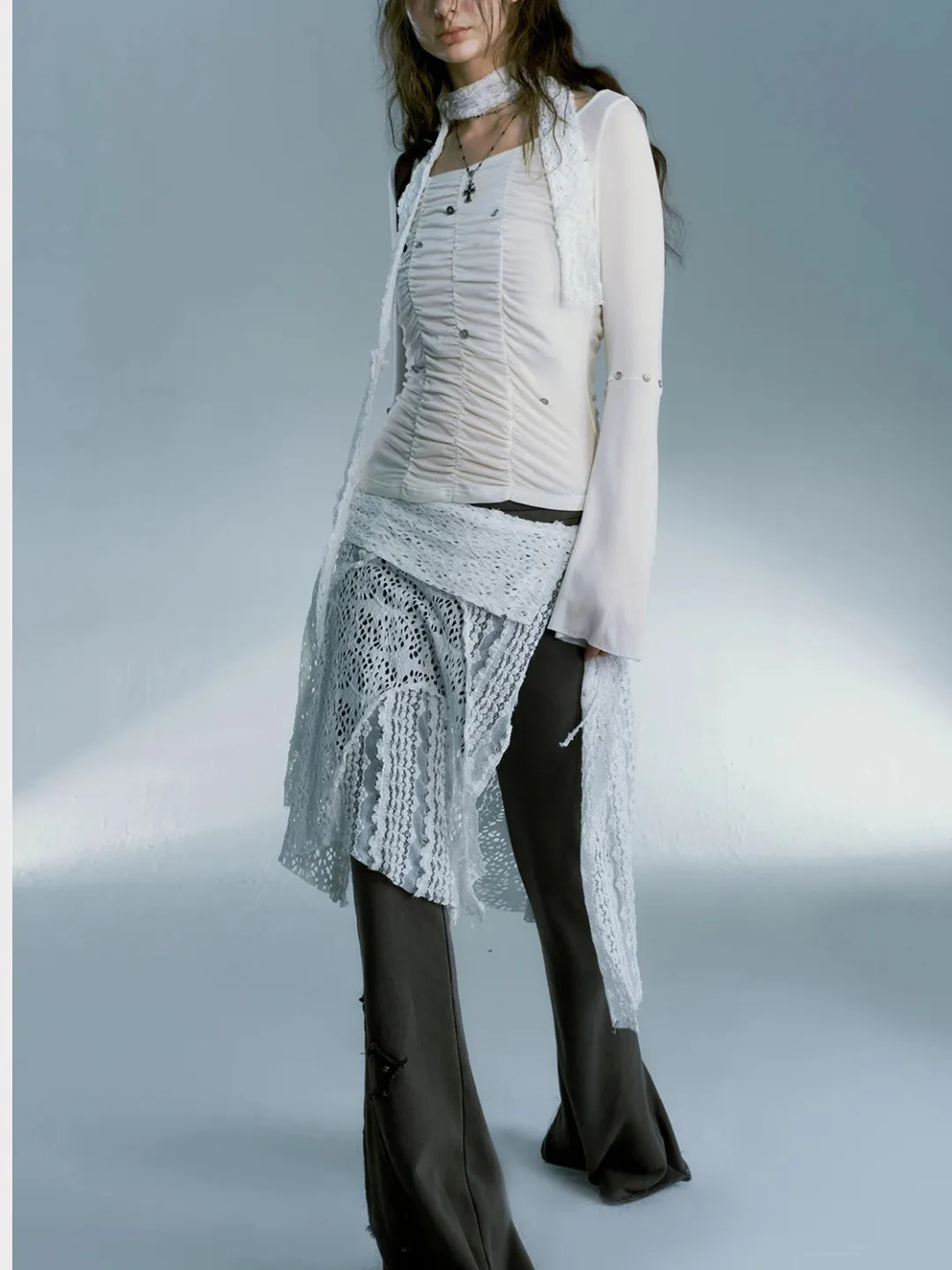 Y2K Lace Split Sheer Mini Skirt