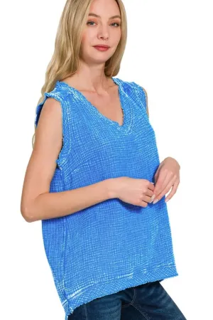 Zenana Double Gauze Raw Edge Acid Washed Tank