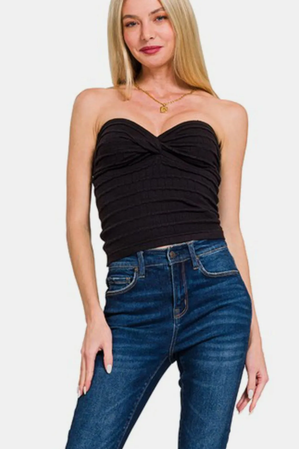 Zenana Ruched Twisted Sweetheart Tube Top | Poundton